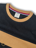 BLACK WITH BROWN PANEL FASHION ROUND NECK T-SHIRT