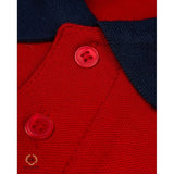 Men Bright Red Polo With Blue Sleeve Embroider 95 Logo Regular Fit Polo Shirt