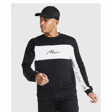 MAN BLACK WITH WHITE PANEL Men's Crew Neck Pullover/Sweat Shirts, Without Hood, Fleece