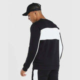 MAN BLACK WITH WHITE PANEL Men's Crew Neck Pullover/Sweat Shirts, Without Hood, Fleece - Delazava