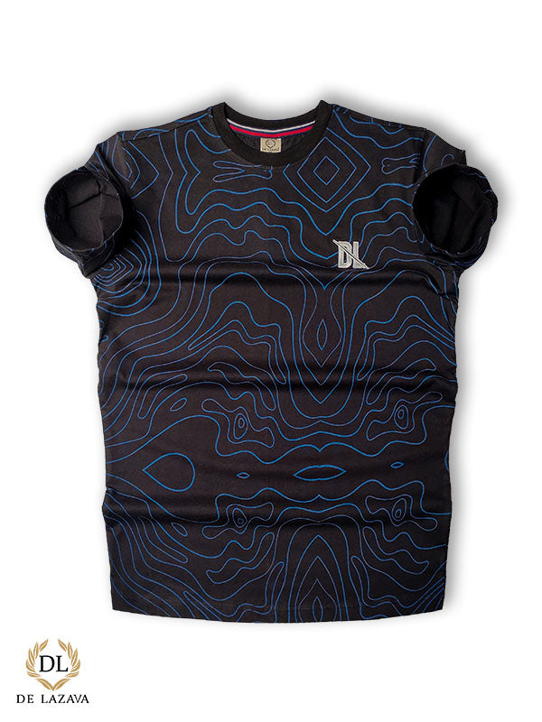 BLACK WITH BLUE ROUND NECK T-SHIRT
