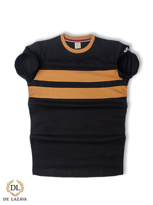 BLACK WITH BROWN PANEL FASHION ROUND NECK T-SHIRT