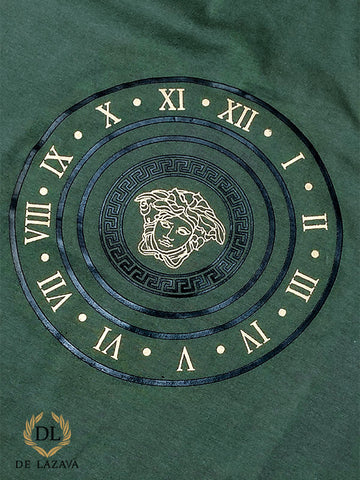 TIME PRINTED ROUND NECK OLIVE GREEN T-SHIRT