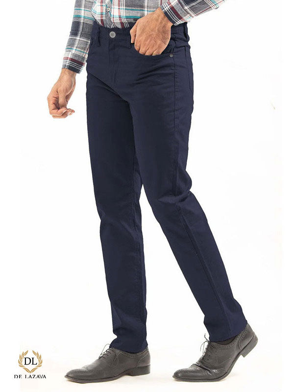 5-Pocket Navy Blue Cotton Stretchable Slim Fit Chino Comfort Men's Pant