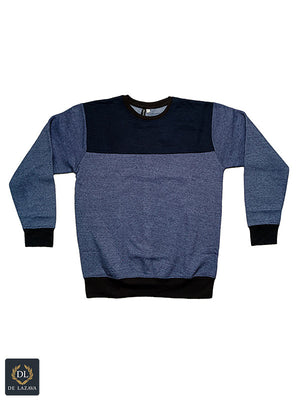 NAVY BLUE AND BLACK PANEL Men's Crew Neck Pullover/Sweat Shirts, Fleece
