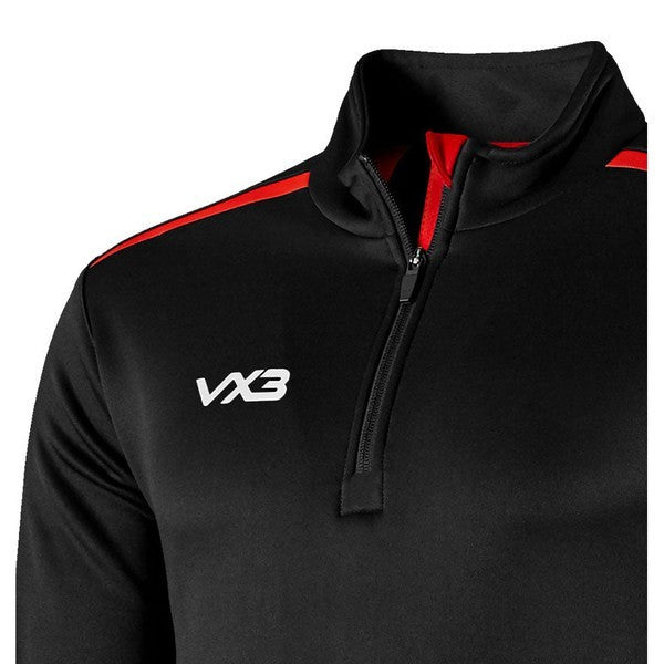 VX3 Fortis Half Zip Sweat JET Black WITH RED LINE Sweat Shirts - Delazava