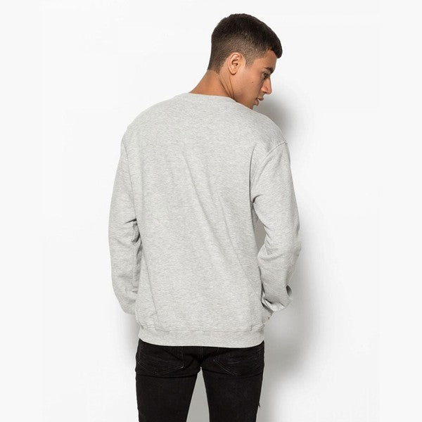 Light Gray Men's Crew Neck Pullover/Sweat Shirts, Without Hood, Made of Cotton Fleece - Delazava
