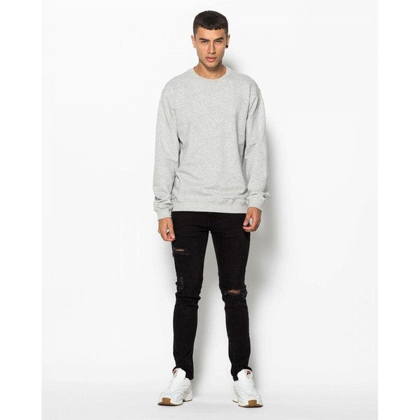 Light Gray Men's Crew Neck Pullover/Sweat Shirts, Without Hood, Made of Cotton Fleece - Delazava