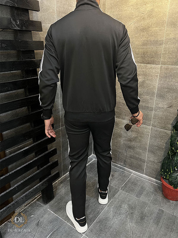 Men,s Delazava Embroidered Black Winter Track Suits for Men Zipper Jogging TrackSuit