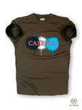 CAREFUL PRINTED ROUND NECK OLIVE GREEN T-SHIRT