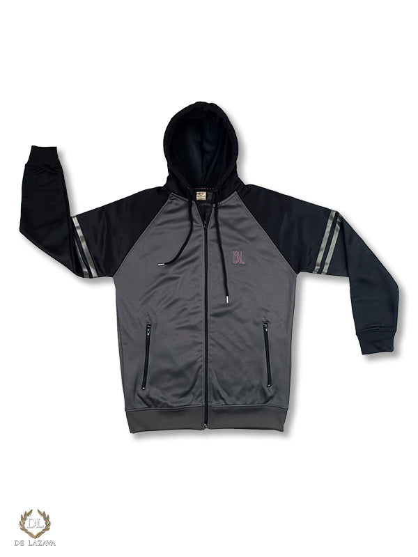Quickdry Jet Black with Grey Panel Zipper Track Suits