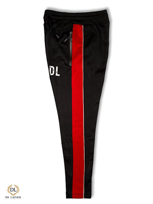 Jet Black With Red Panel Zipper Trouser Flees