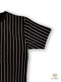 BLACK WITH WHITE LINE FASHION ROUND PRINTED NECK T-SHIRT