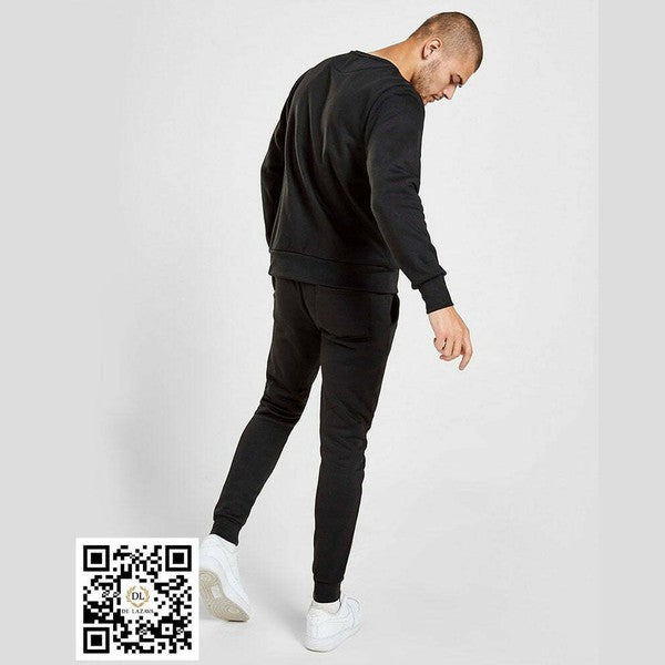 Black Men's Crew Neck Pullover/Sweat Shirts, Without Hood, Made of Cotton Fleece - Delazava